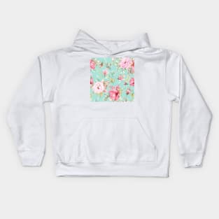 Retro Blue Roses Pattern Kids Hoodie